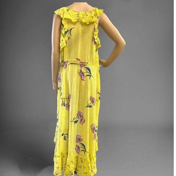 XHILARATION : XL Sleeveless ruffle Surplice neck Faux wrap Hi-low yellow floral - Picture 4 of 7